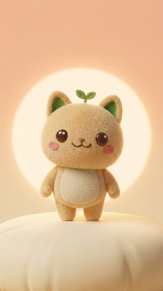 Mochi standing in a warm glow, ready to listen